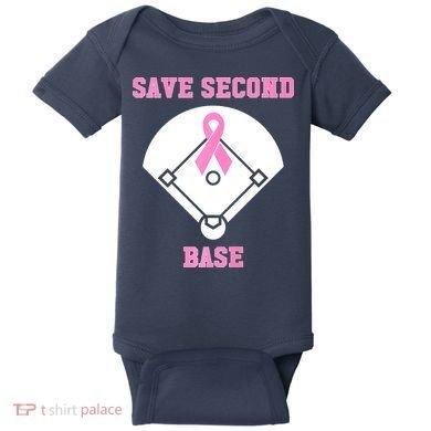 Breast Cancer Awareness Save Second Base Pink Ribbon Baby Bodysuit