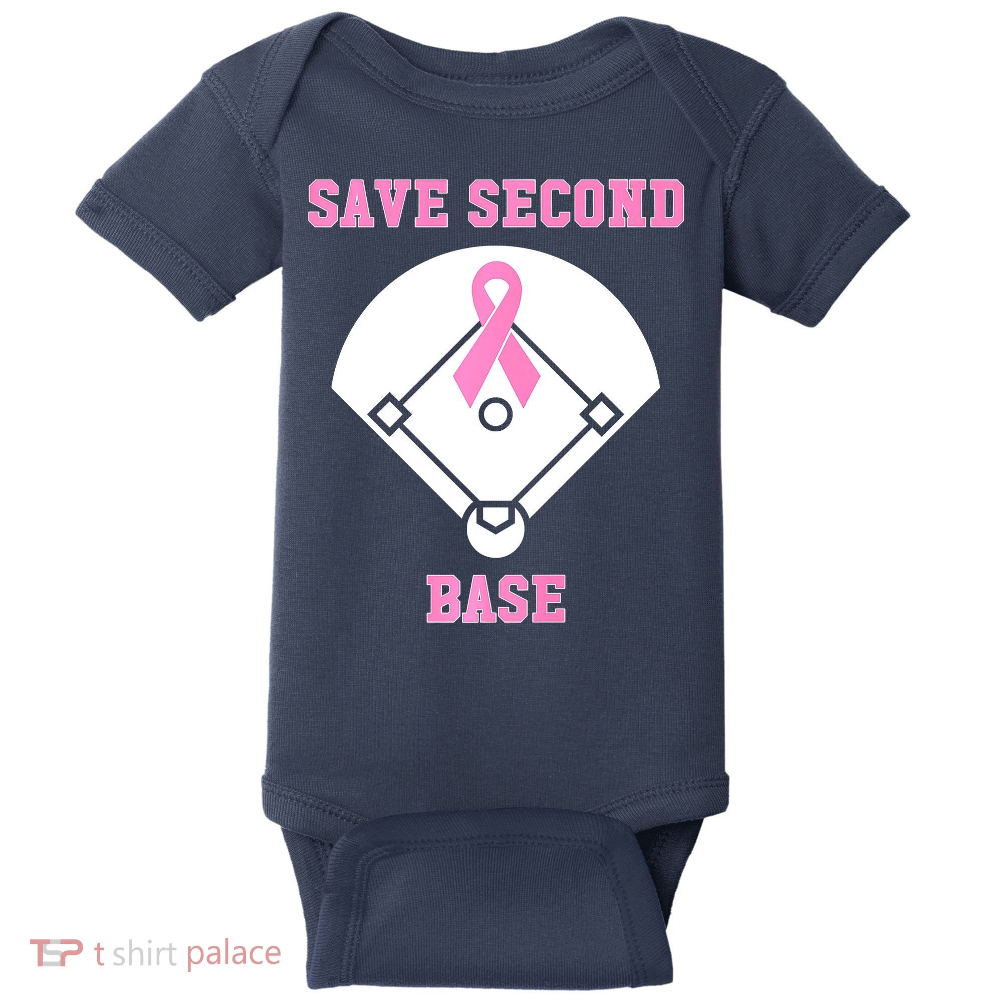 Breast Cancer Awareness Save Second Base Pink Ribbon Baby Bodysuit
