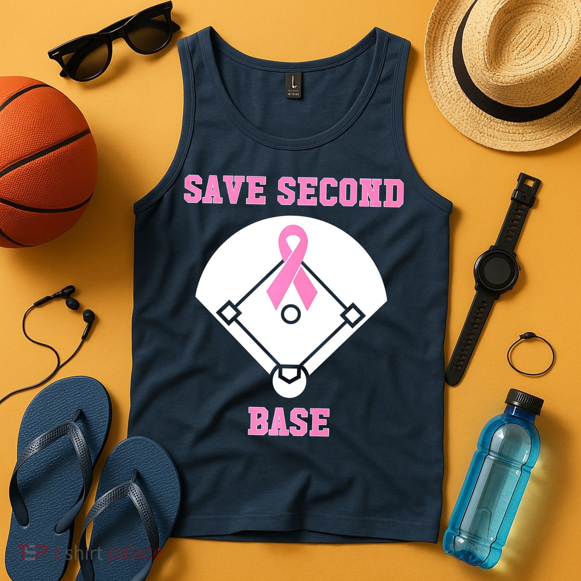 Breast Cancer Awareness Save Second Base Pink Ribbon Tank Top