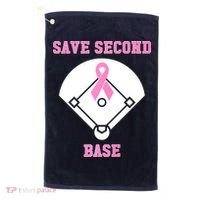 Breast Cancer Awareness Save Second Base Pink Ribbon Golf Towel thumb 0