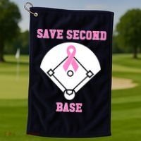 Breast Cancer Awareness Save Second Base Pink Ribbon Golf Towel thumb 1