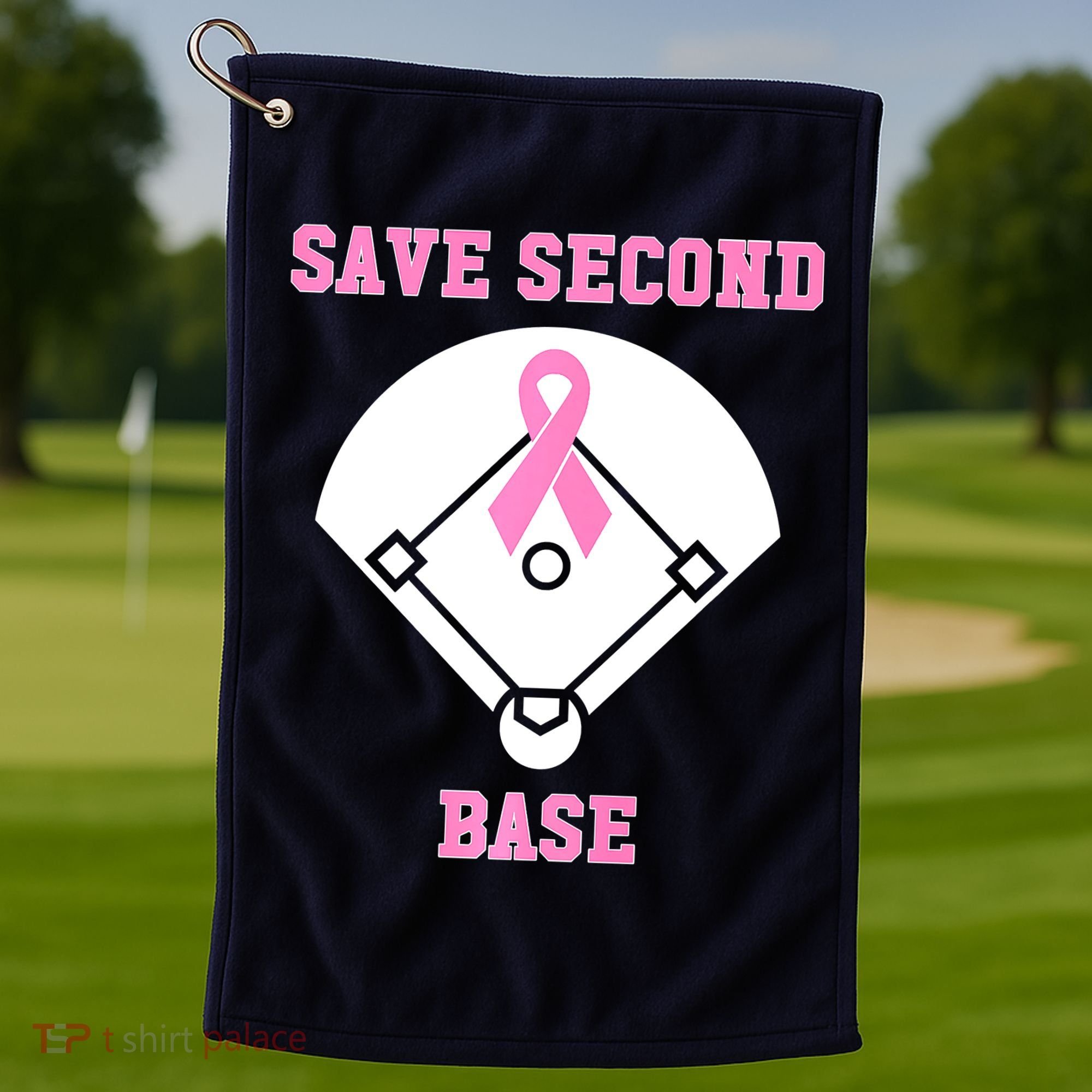 Breast Cancer Awareness Save Second Base Pink Ribbon Golf Towel