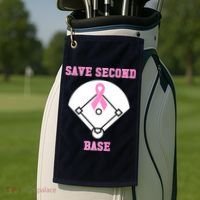Breast Cancer Awareness Save Second Base Pink Ribbon Golf Towel thumb 2