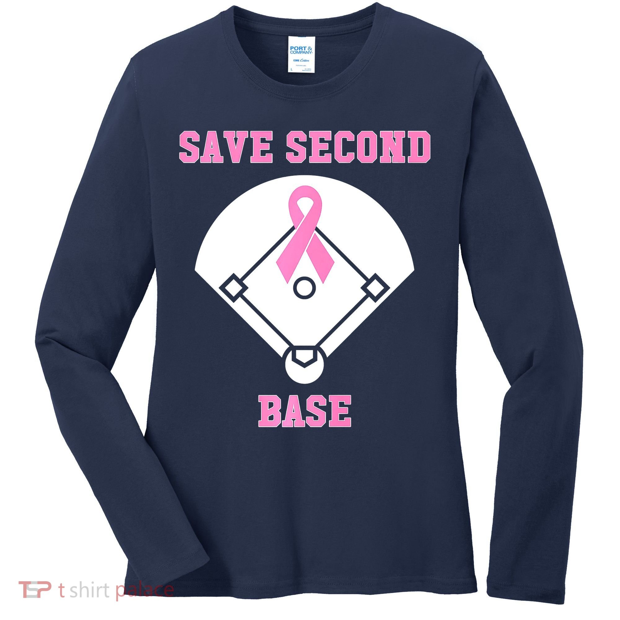 Breast Cancer Awareness Save Second Base Pink Ribbon Women's Long Sleeve Shirt