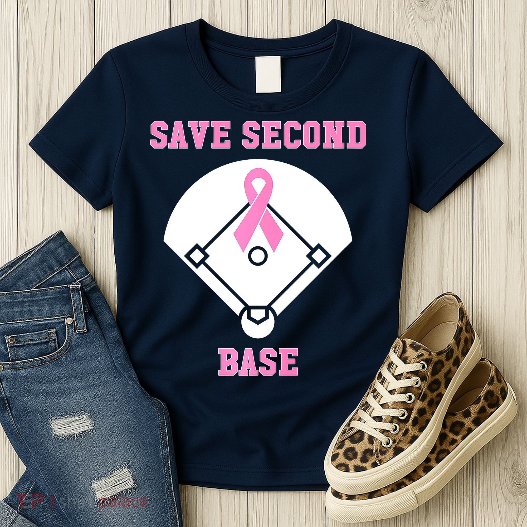 Breast Cancer Awareness Save Second Base Pink Ribbon Women's T-Shirt