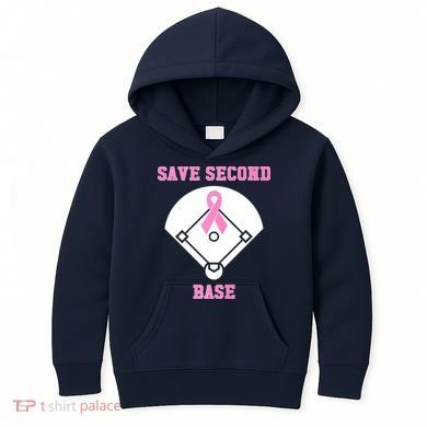 Breast Cancer Awareness Save Second Base Pink Ribbon Kids Hoodie