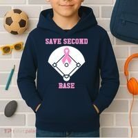 Breast Cancer Awareness Save Second Base Pink Ribbon Kids Hoodie thumb 2