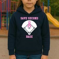 Breast Cancer Awareness Save Second Base Pink Ribbon Kids Hoodie thumb 3