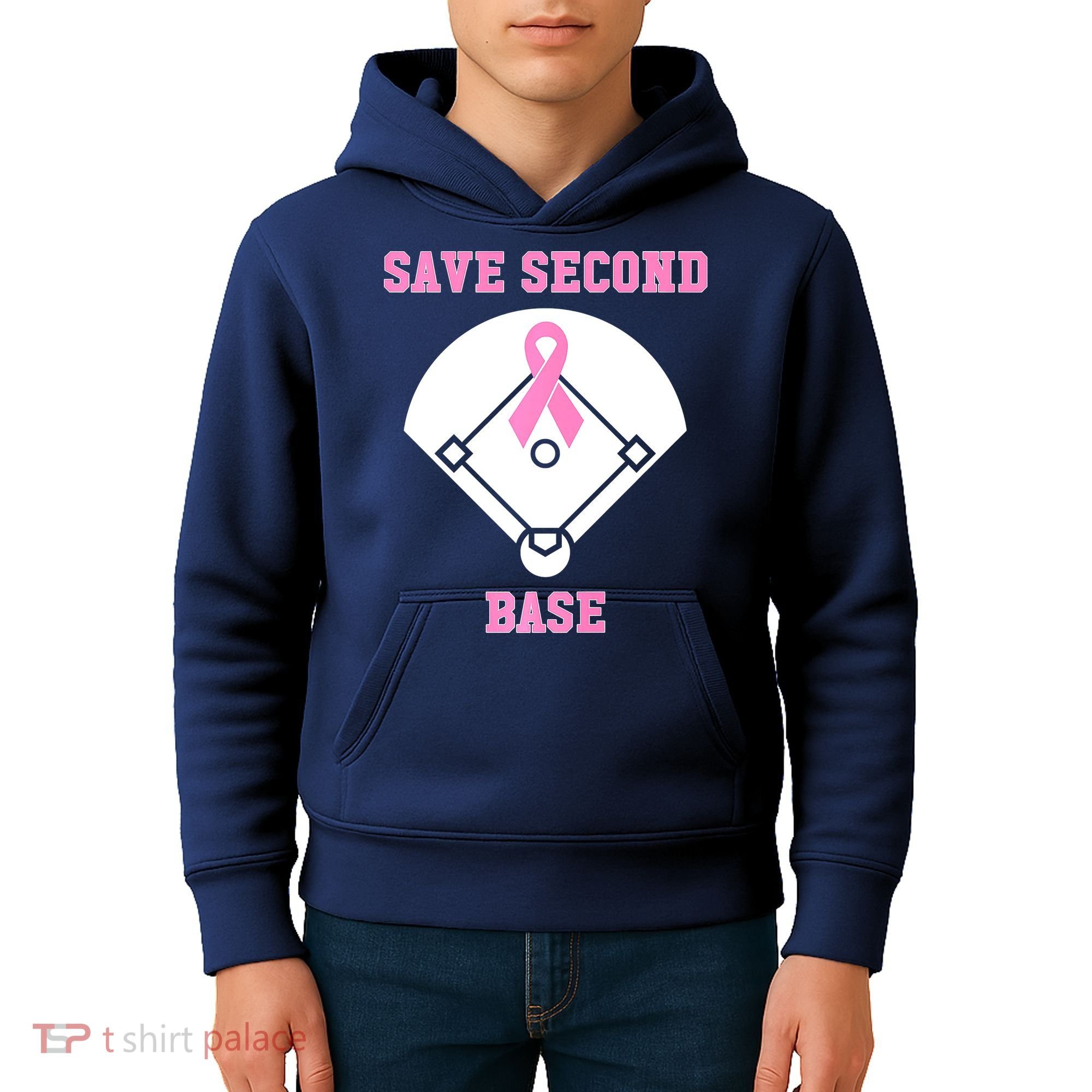 Breast Cancer Awareness Save Second Base Pink Ribbon Kids Hoodie