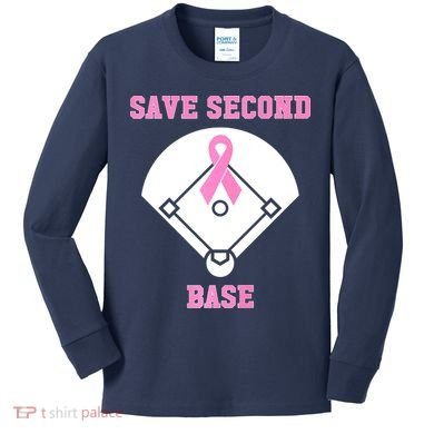 Breast Cancer Awareness Save Second Base Pink Ribbon Kids Long Sleeve Shirt