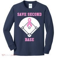 Breast Cancer Awareness Save Second Base Pink Ribbon Kids Long Sleeve Shirt thumb 0