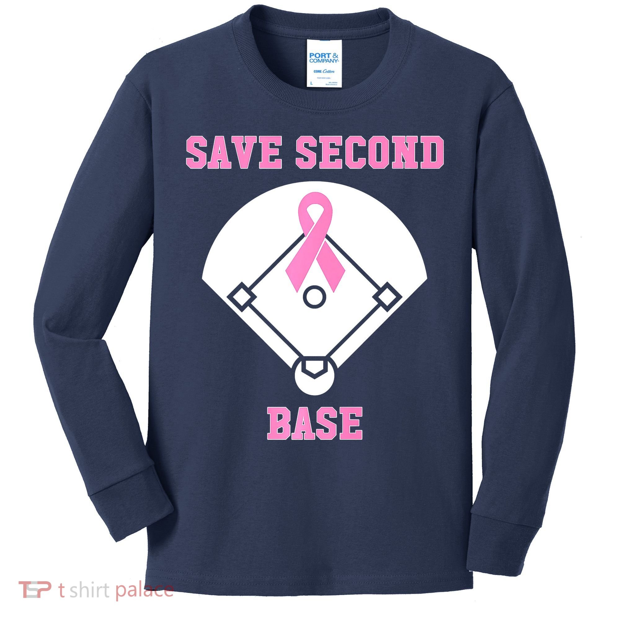 Breast Cancer Awareness Save Second Base Pink Ribbon Kids Long Sleeve Shirt