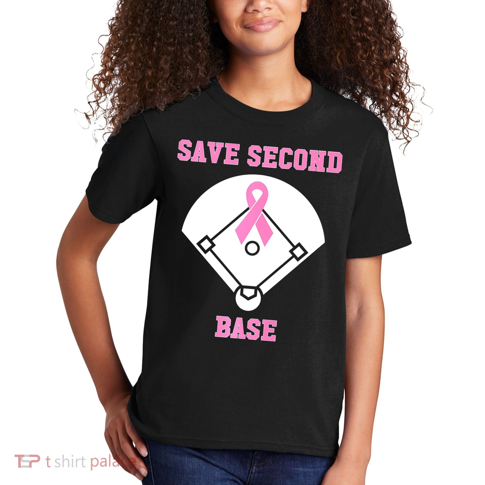 Breast Cancer Awareness Save Second Base Pink Ribbon Kids T-Shirt