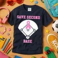Breast Cancer Awareness Save Second Base Pink Ribbon Kids T-Shirt thumb 3