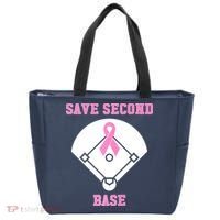 Breast Cancer Awareness Save Second Base Pink Ribbon Tote Bag thumb 0