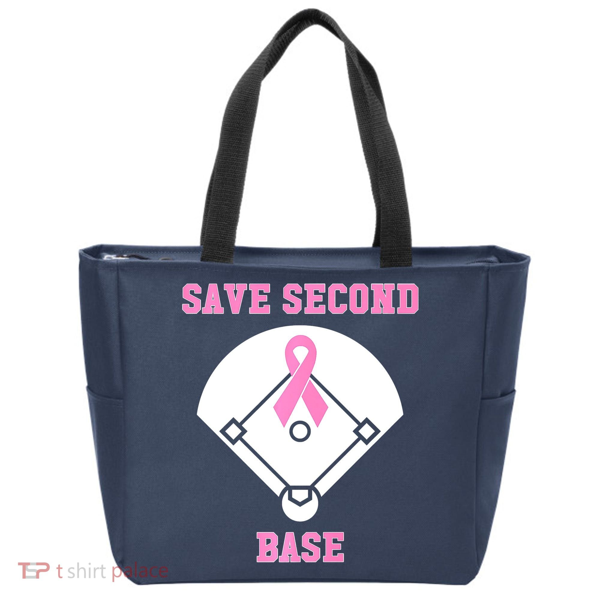 Breast Cancer Awareness Save Second Base Pink Ribbon Tote Bag