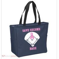 Breast Cancer Awareness Save Second Base Pink Ribbon Tote Bag thumb 2