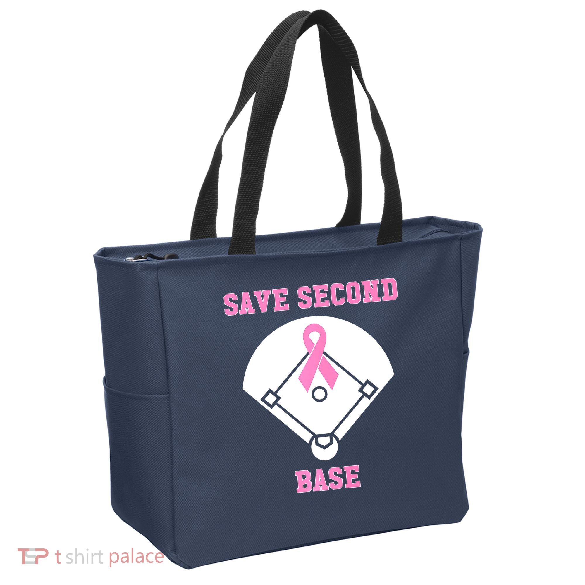 Breast Cancer Awareness Save Second Base Pink Ribbon Tote Bag