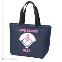 Breast Cancer Awareness Save Second Base Pink Ribbon Tote Bag thumb 3