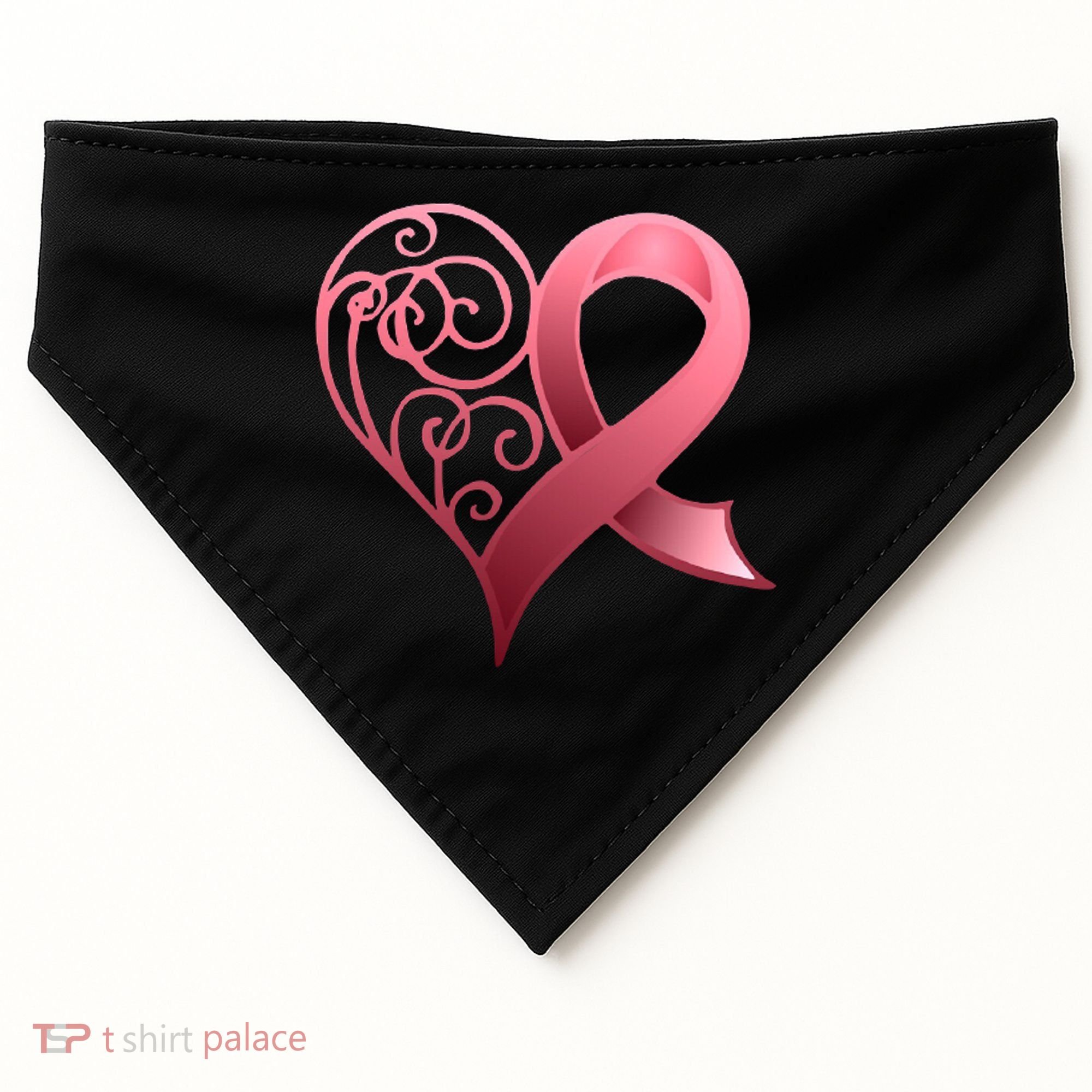 Breast Cancer Awareness Ribbon Heart Pattern USA-Made Doggie Bandana