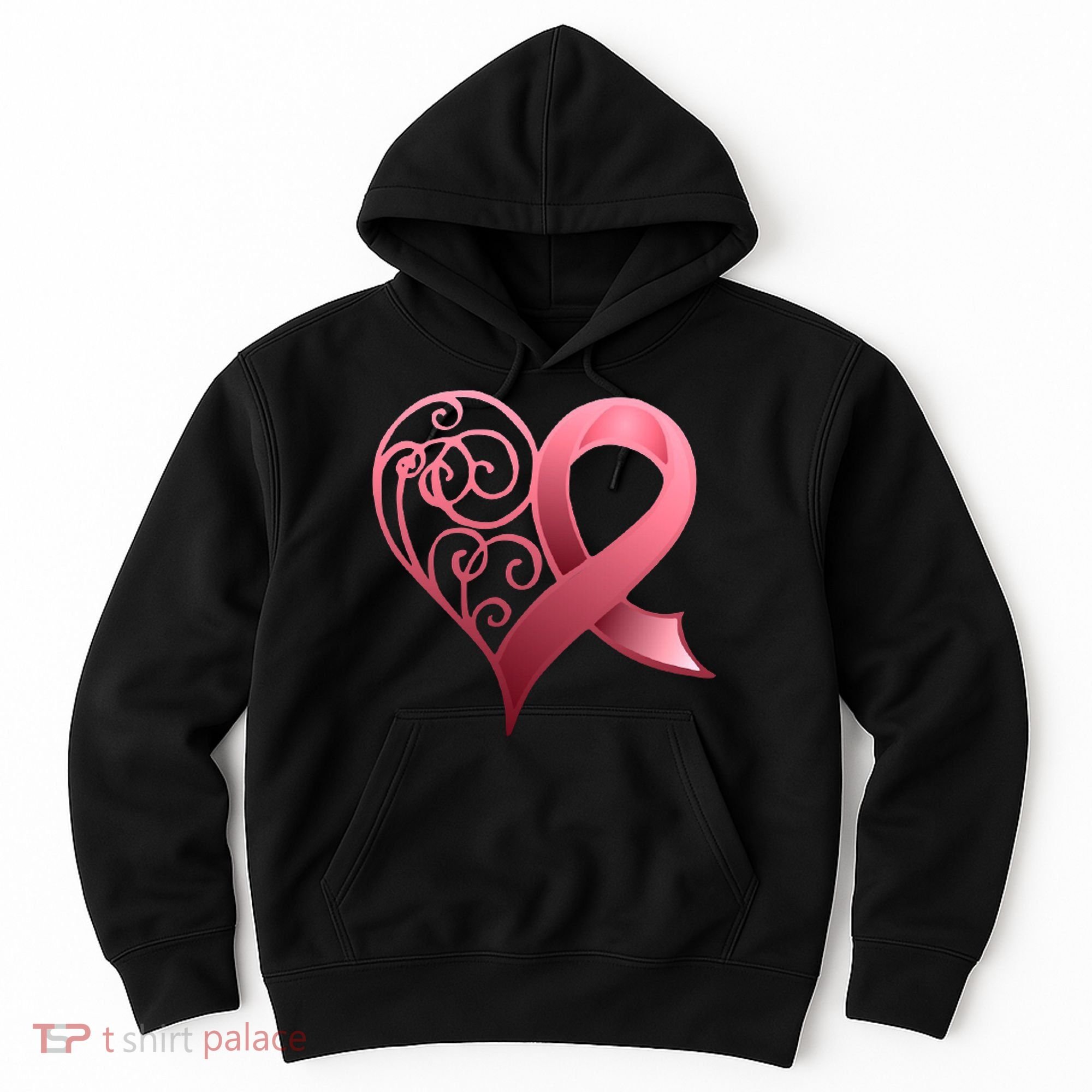 Breast Cancer Awareness Ribbon Heart Pattern Hoodie