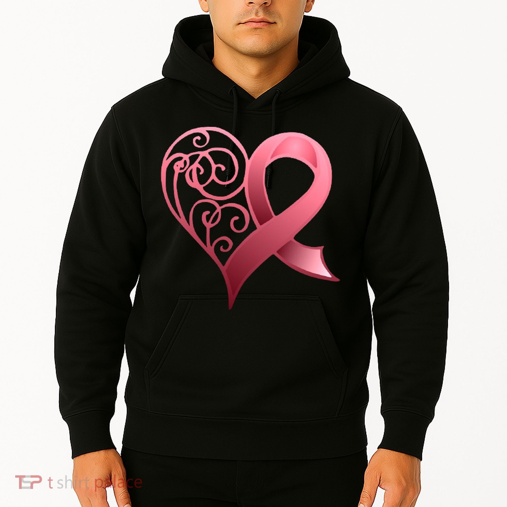 Breast Cancer Awareness Ribbon Heart Pattern Hoodie