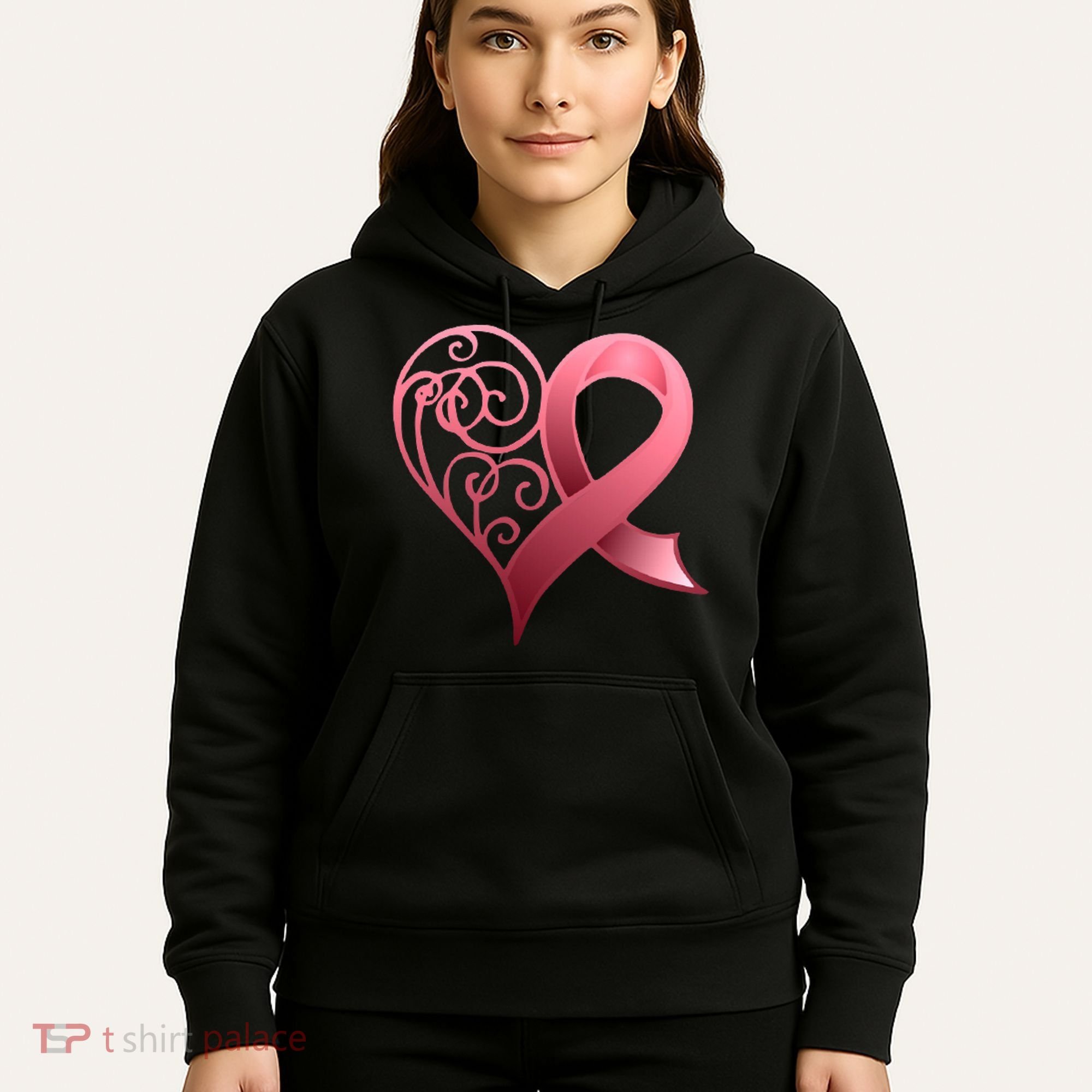 Breast Cancer Awareness Ribbon Heart Pattern Hoodie