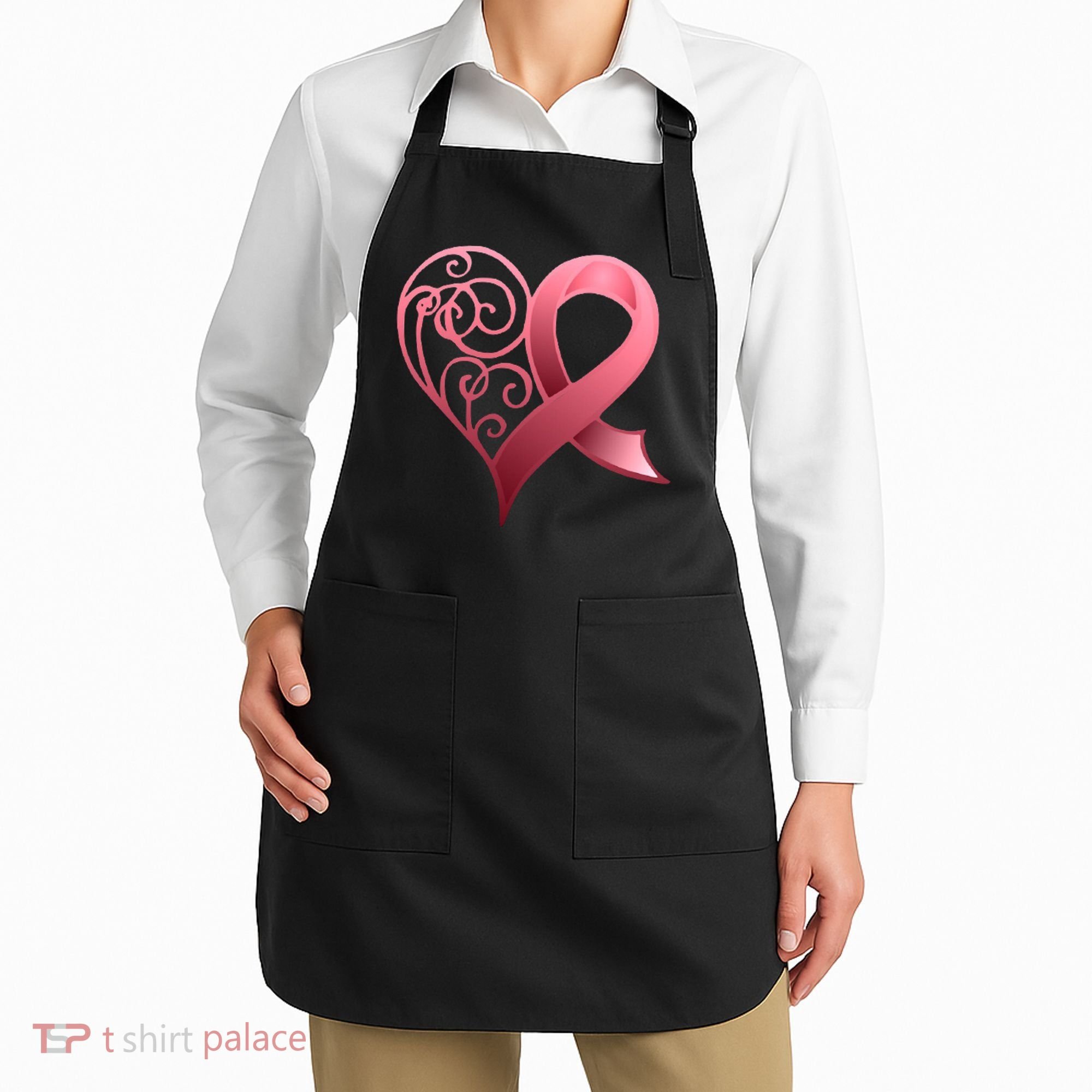 Breast Cancer Awareness Ribbon Heart Pattern Apron