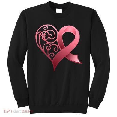 Breast Cancer Awareness Ribbon Heart Pattern Sweatshirt