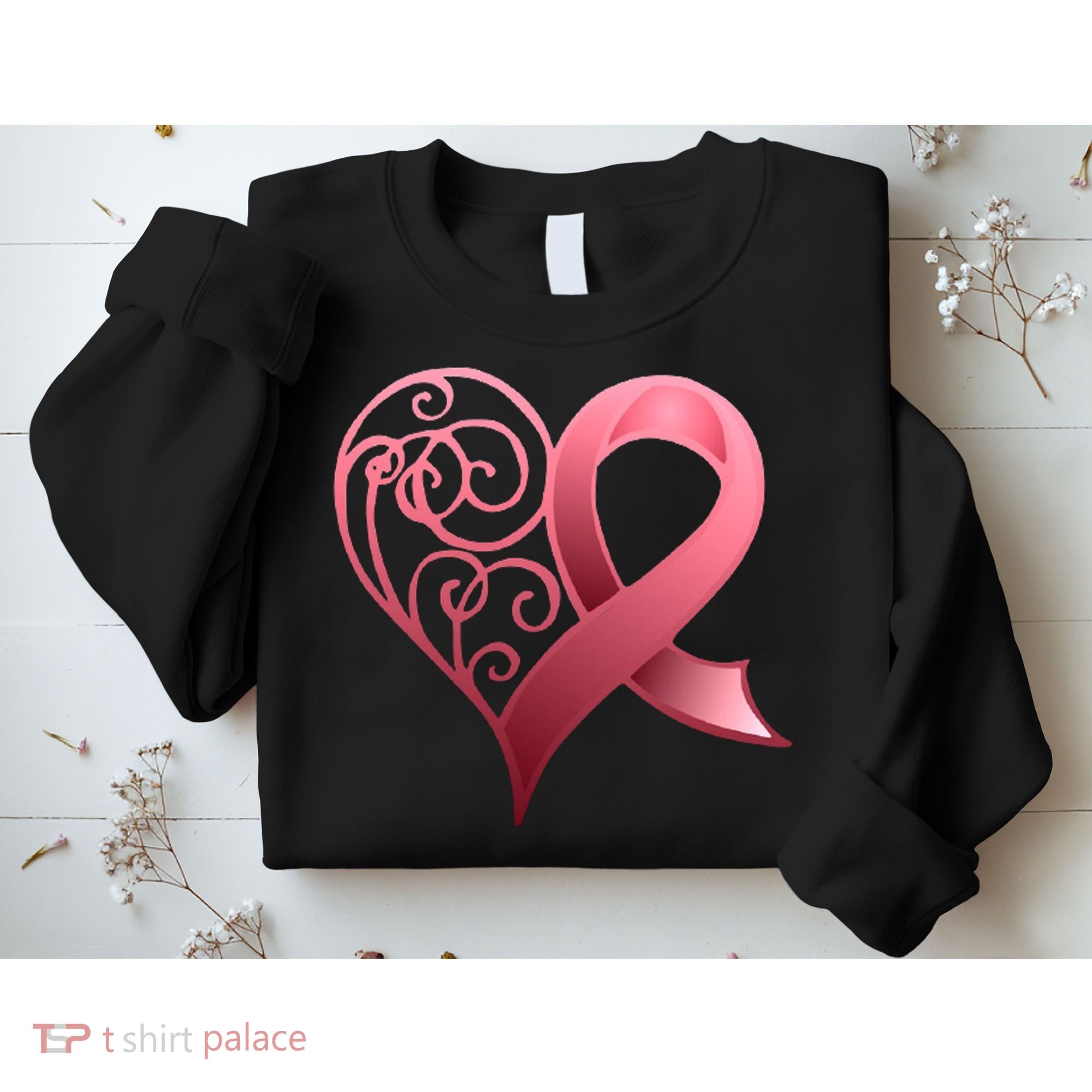Breast Cancer Awareness Ribbon Heart Pattern Sweatshirt