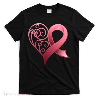 Breast Cancer Awareness Ribbon Heart Pattern T-Shirt