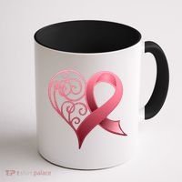 Breast Cancer Awareness Ribbon Heart Pattern Coffee Mug thumb 1