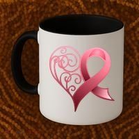Breast Cancer Awareness Ribbon Heart Pattern Coffee Mug thumb 2