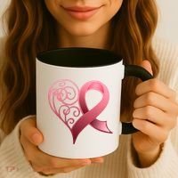 Breast Cancer Awareness Ribbon Heart Pattern Coffee Mug thumb 3