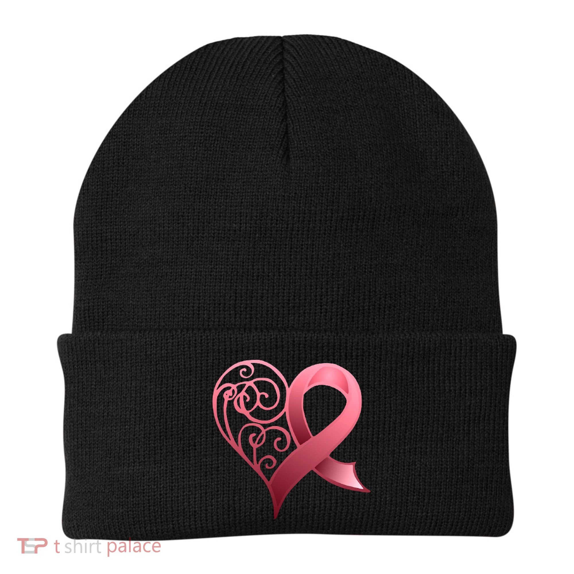 Breast Cancer Awareness Ribbon Heart Pattern Beanie