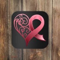 Breast Cancer Awareness Ribbon Heart Pattern Coaster thumb 0