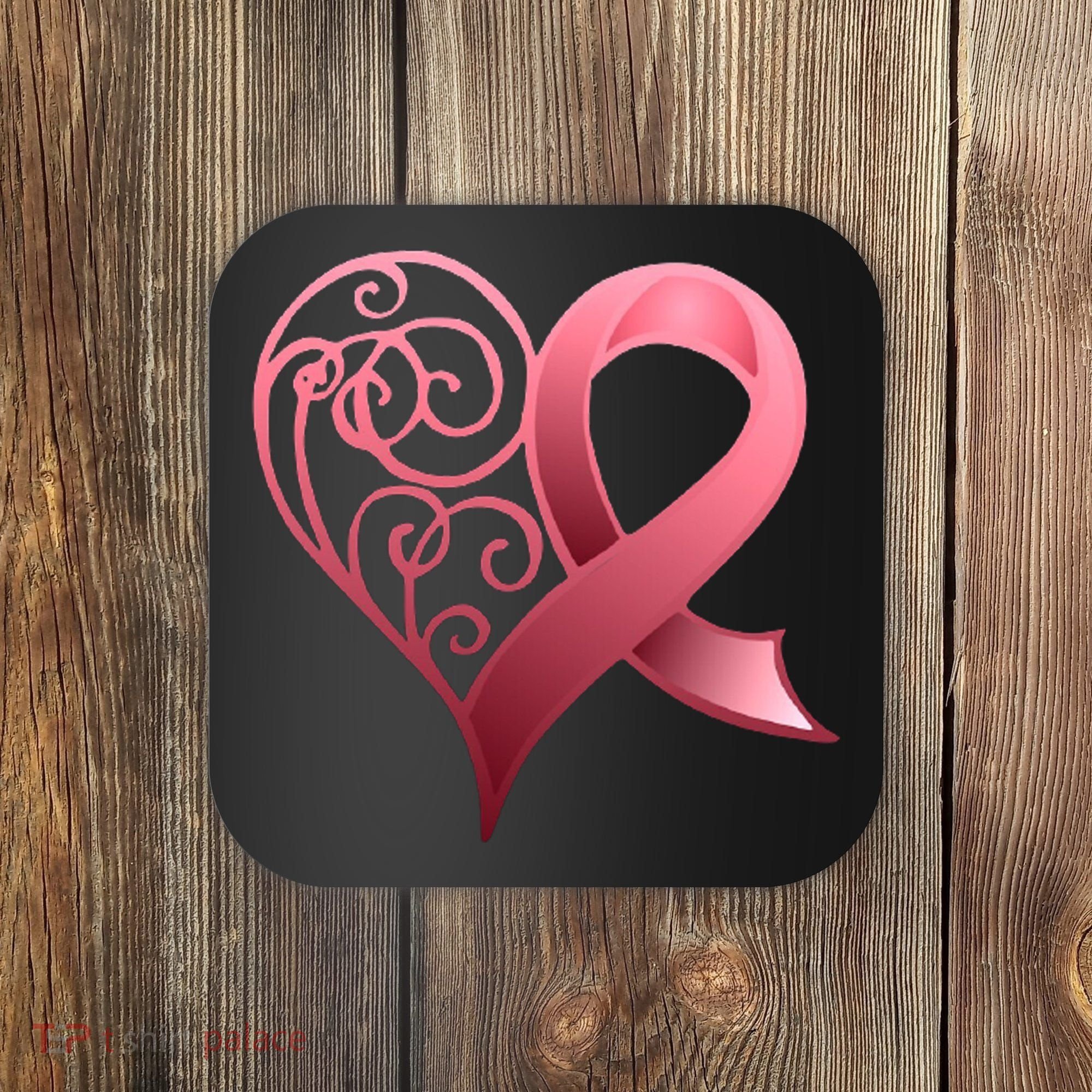 Breast Cancer Awareness Ribbon Heart Pattern Coaster