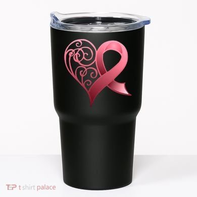 Breast Cancer Awareness Ribbon Heart Pattern Tumbler