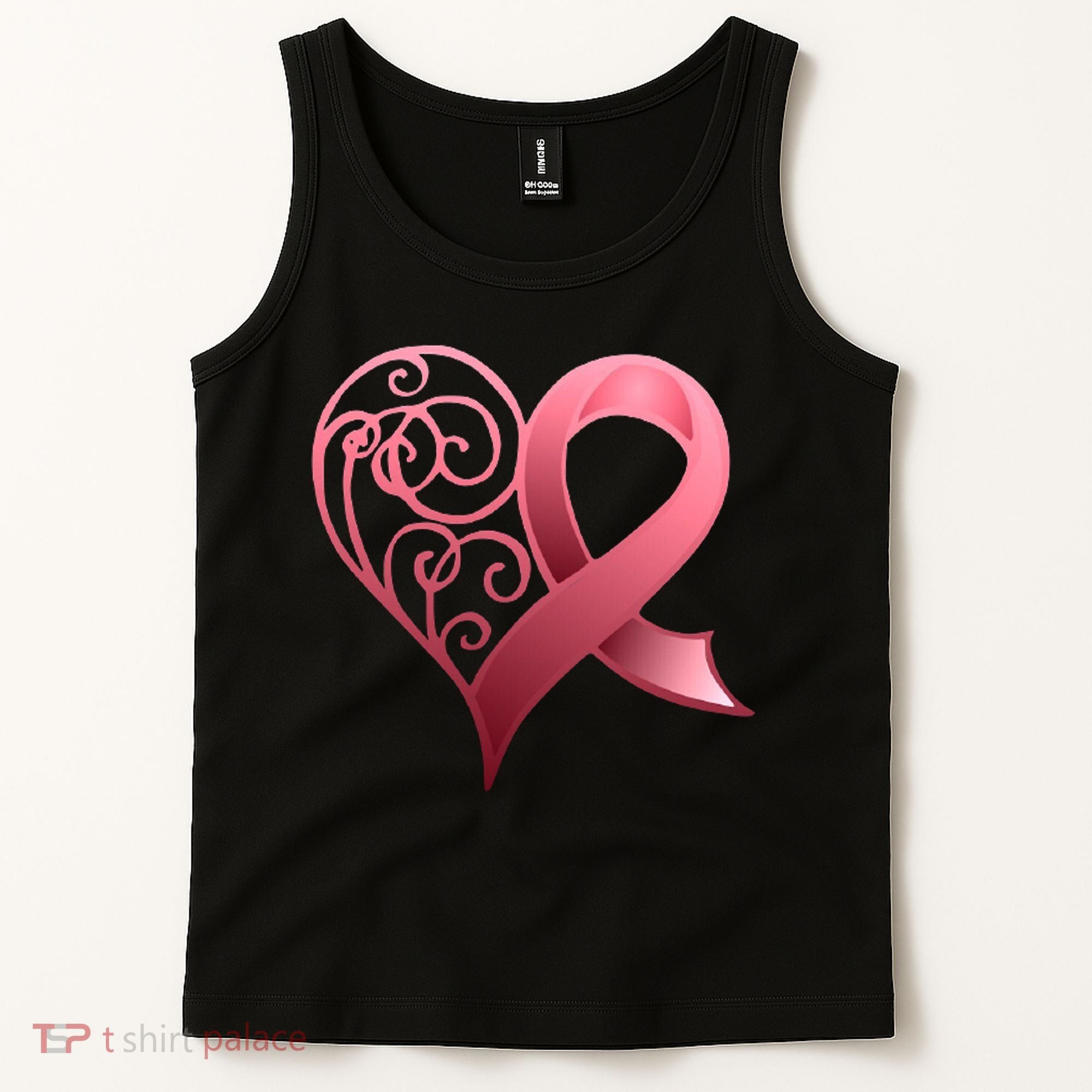 Breast Cancer Awareness Ribbon Heart Pattern Tank Top