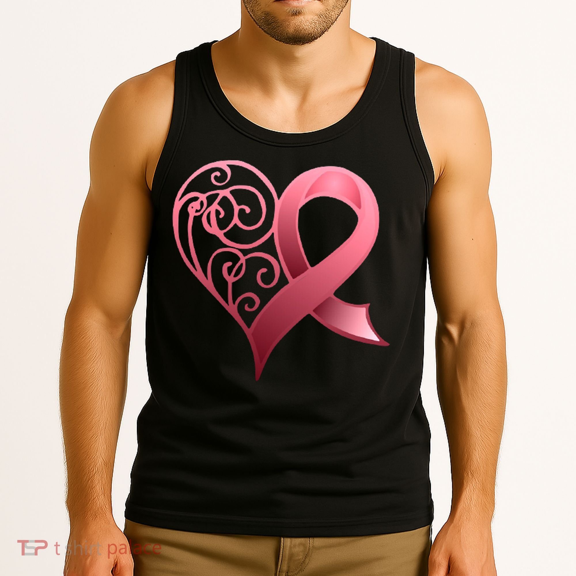 Breast Cancer Awareness Ribbon Heart Pattern Tank Top