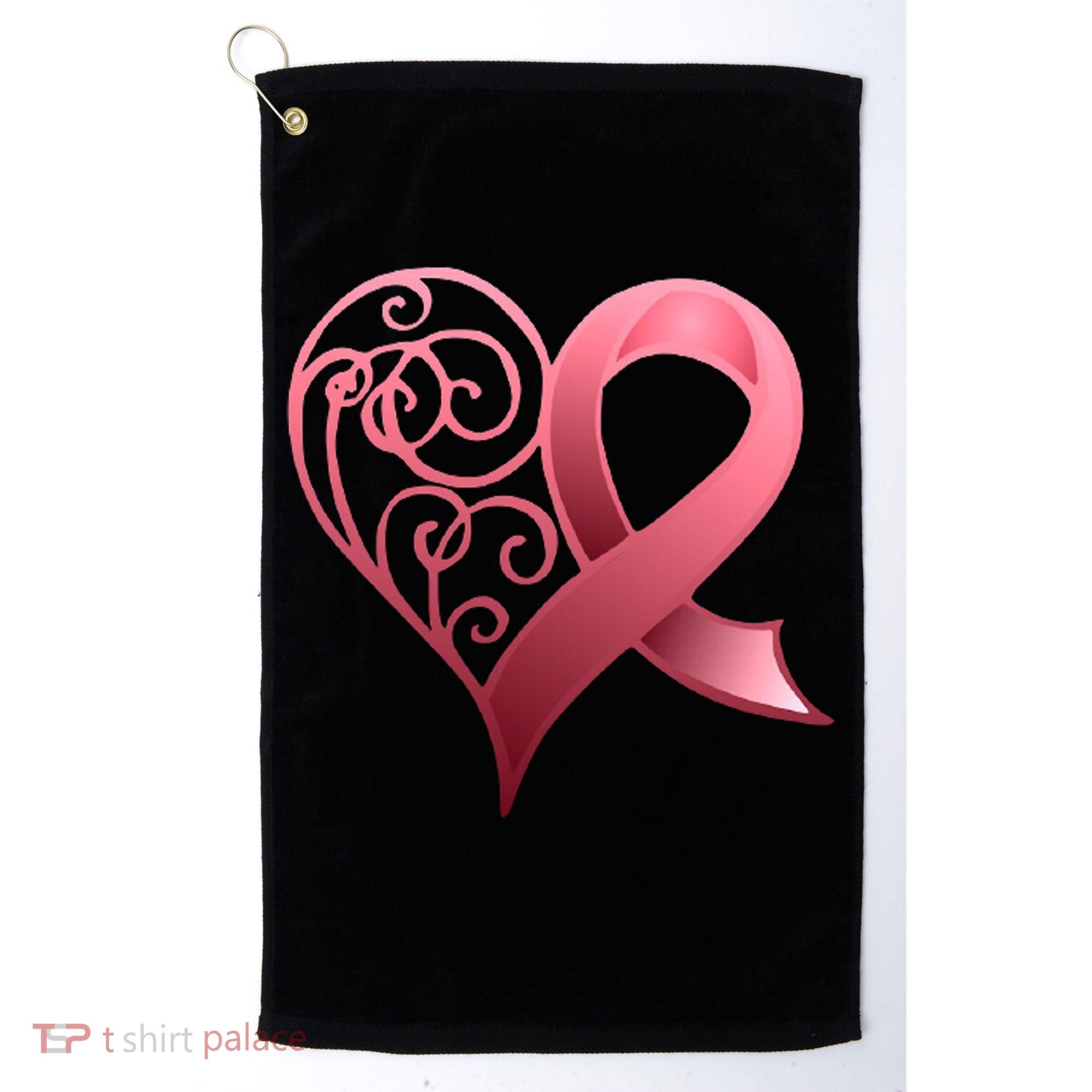 Breast Cancer Awareness Ribbon Heart Pattern Golf Towel