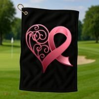 Breast Cancer Awareness Ribbon Heart Pattern Golf Towel thumb 1