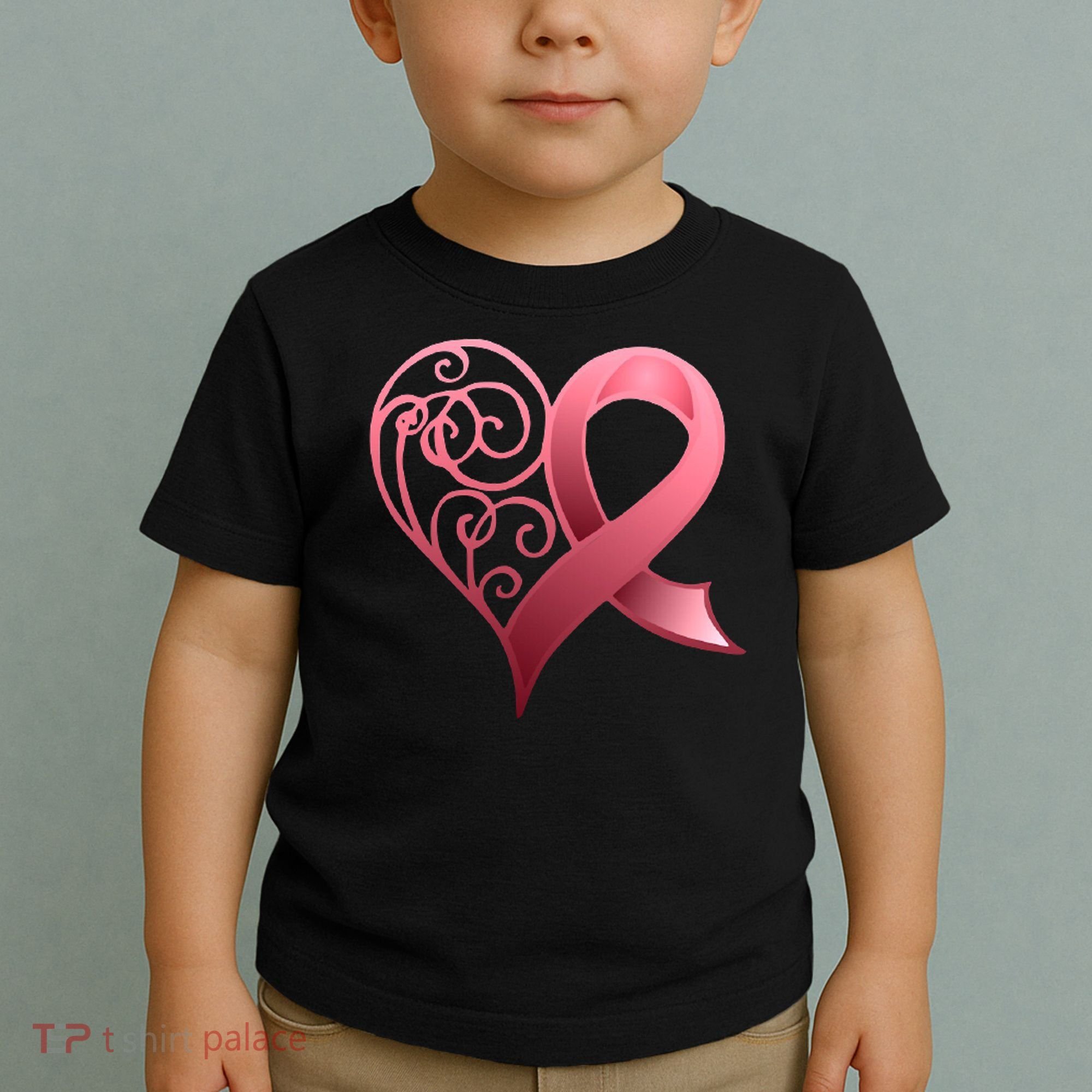 Breast Cancer Awareness Ribbon Heart Pattern Toddler T-Shirt