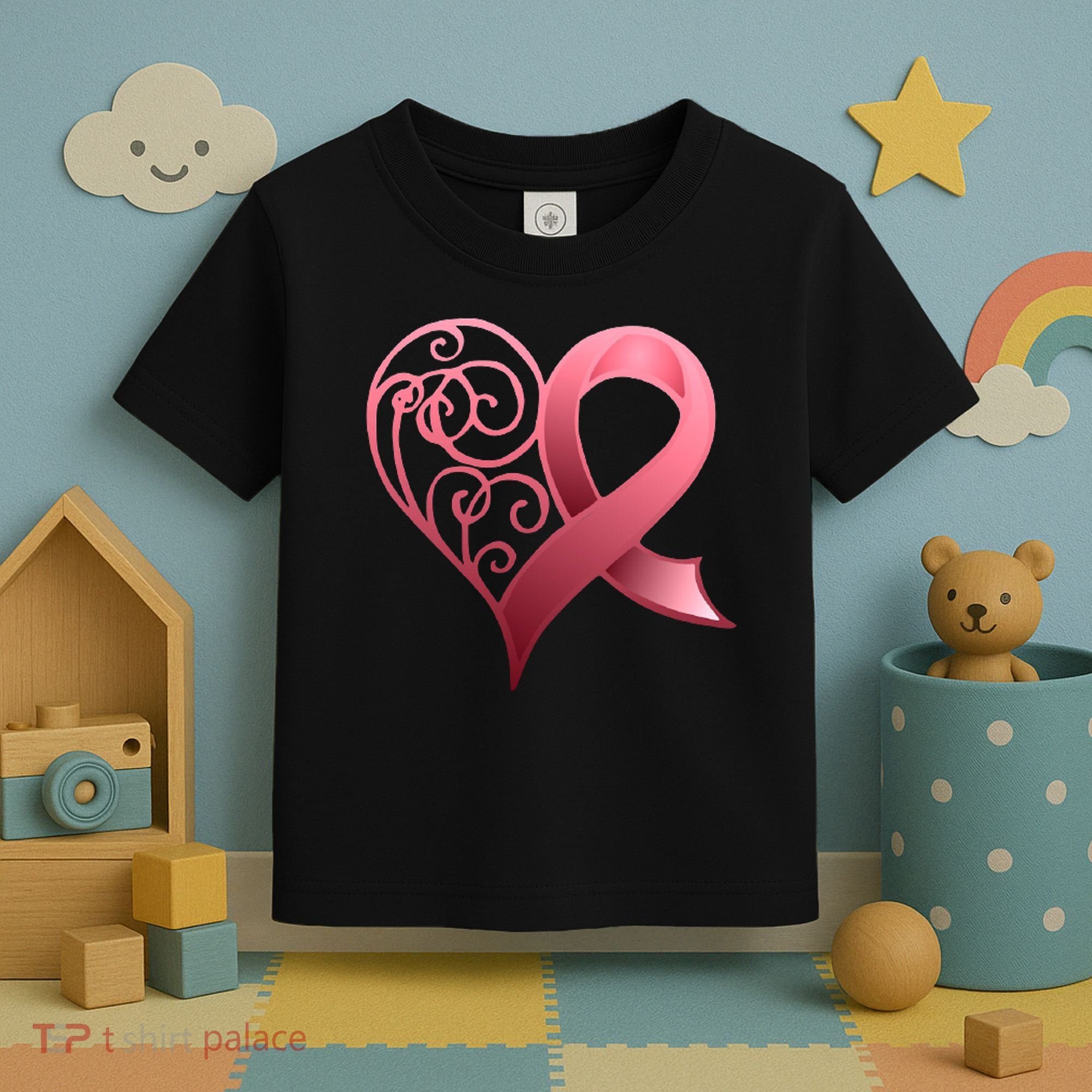 Breast Cancer Awareness Ribbon Heart Pattern Toddler T-Shirt