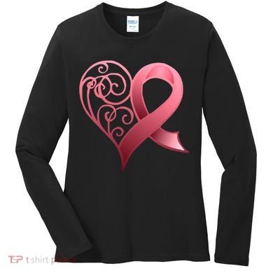 Breast Cancer Awareness Ribbon Heart Pattern Women's Long Sleeve Shirt