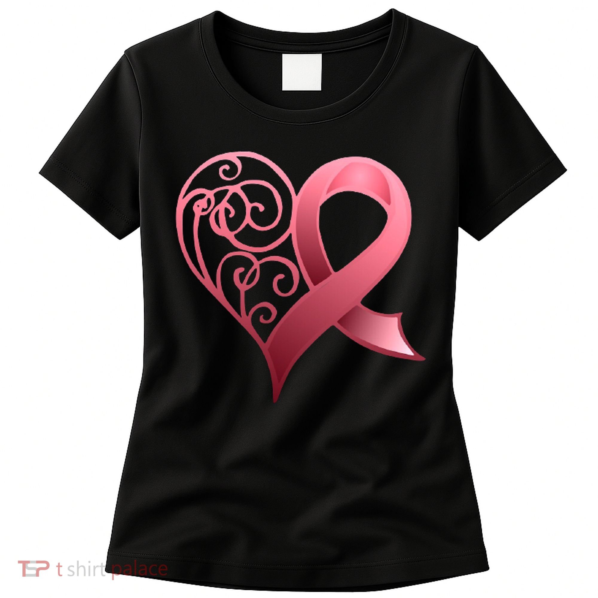 Breast Cancer Awareness Ribbon Heart Pattern Women's T-Shirt