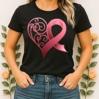 Breast Cancer Awareness Ribbon Heart Pattern Women's T-Shirt thumb 2