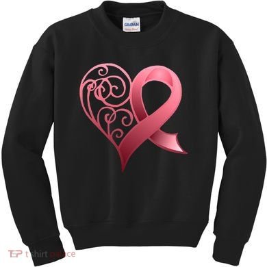 Breast Cancer Awareness Ribbon Heart Pattern Kids Sweatshirt