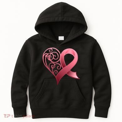 Breast Cancer Awareness Ribbon Heart Pattern Kids Hoodie