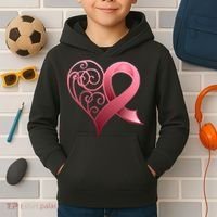Breast Cancer Awareness Ribbon Heart Pattern Kids Hoodie thumb 2